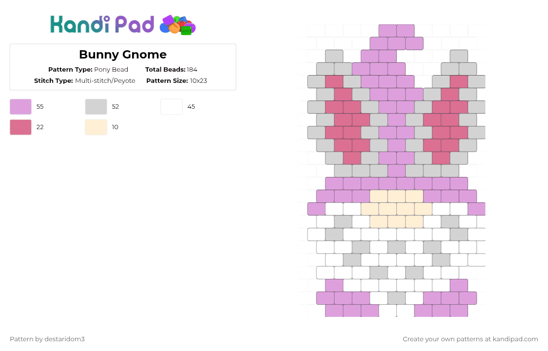 Bunny Gnome - Pony Bead Pattern by destaridom3 on Kandi Pad - pink