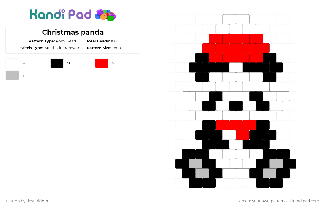 Christmas panda - Pony Bead Pattern by destaridom3 on Kandi Pad - white,red
