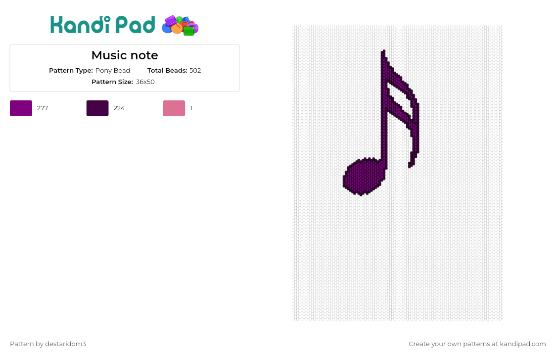 Music note - Pony Bead Pattern by destaridom3 on Kandi Pad - music,note,symbol,sixteenth,purple