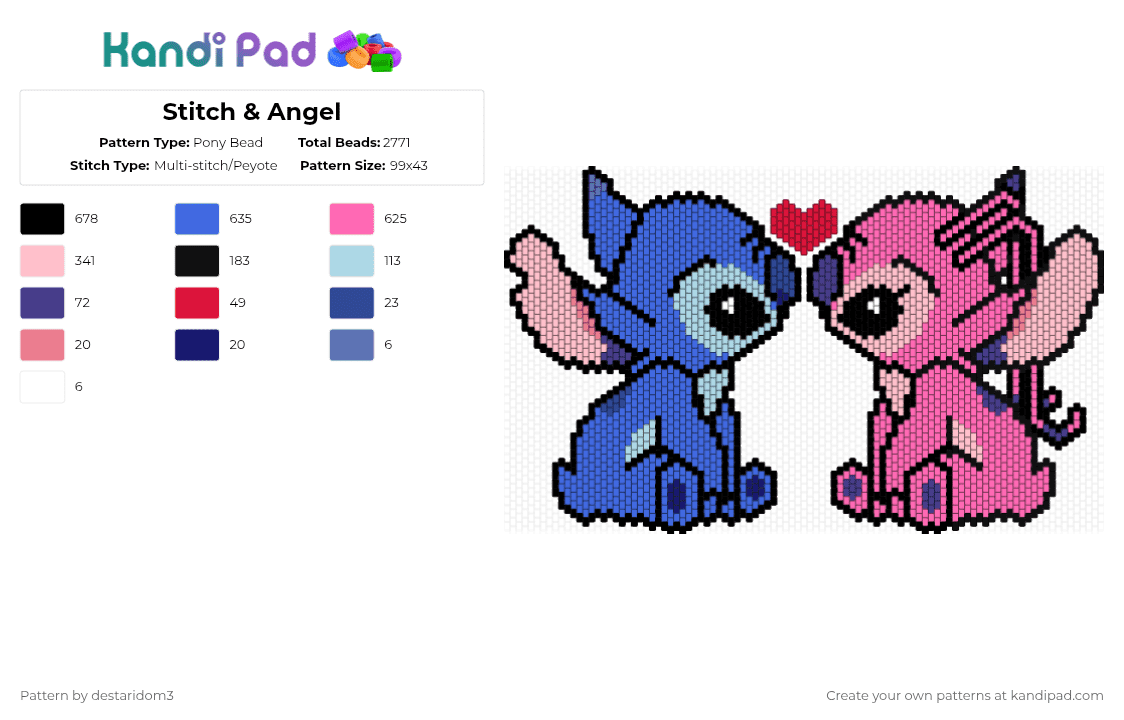 Stitch & Angel - Pony Bead Pattern by destaridom3 on Kandi Pad - stitch,angel,disney,cartoon,blue,pink
