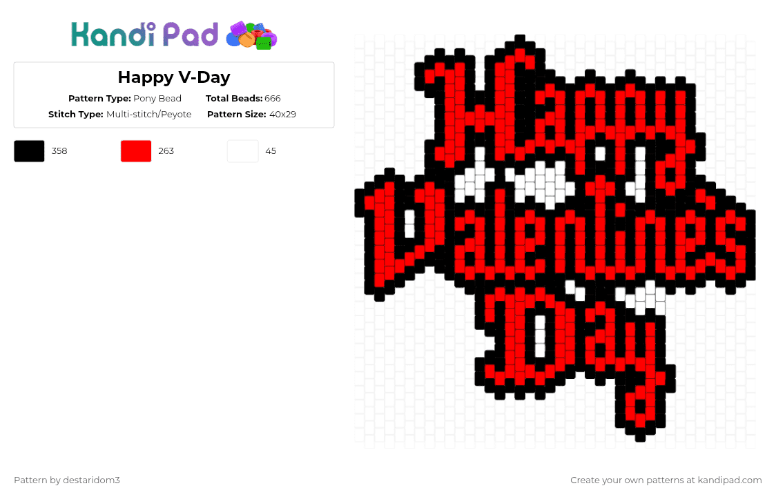 Happy V-Day - Pony Bead Pattern by destaridom3 on Kandi Pad - red