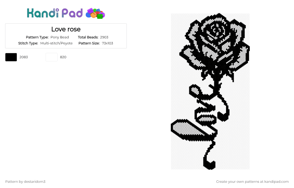 Love rose - Pony Bead Pattern by destaridom3 on Kandi Pad - black, white