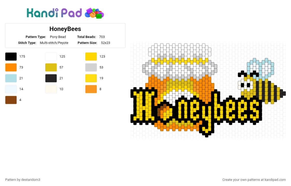 HoneyBees - Pony Bead Pattern by destaridom3 on Kandi Pad - yellow,orange