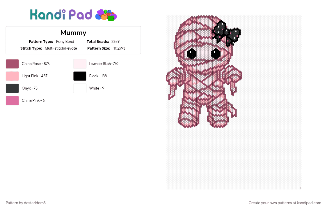 Mummy - Pony Bead Pattern by destaridom3 on Kandi Pad - pink, white