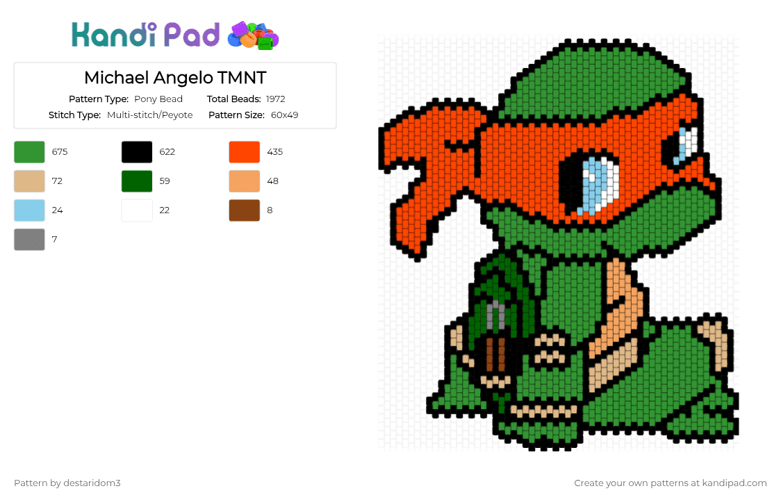 Michelangelo TMNT - Pony Bead Pattern by destaridom3 on Kandi Pad - red,green