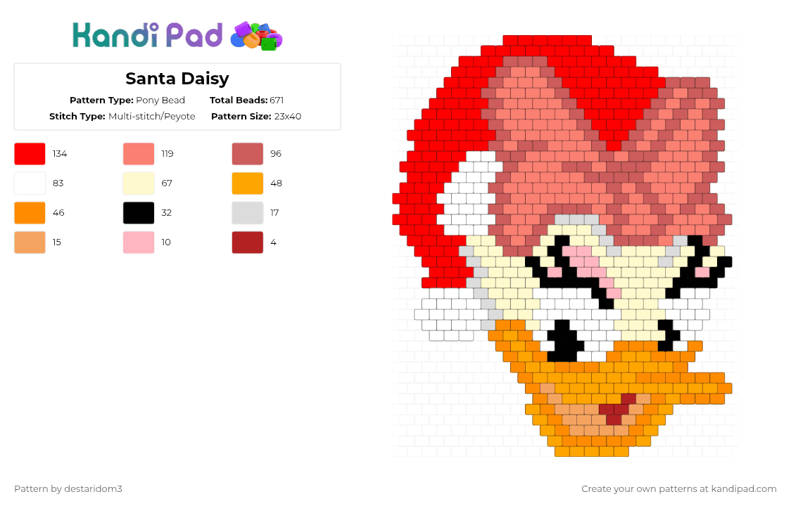 Santa Daisy - Pony Bead Pattern by destaridom3 on Kandi Pad - daisy duck,orange,red
