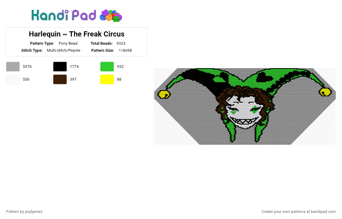 Harlequin ~ The Freak Circus - Pony Bead Pattern by pxyljamez on Kandi Pad - beige