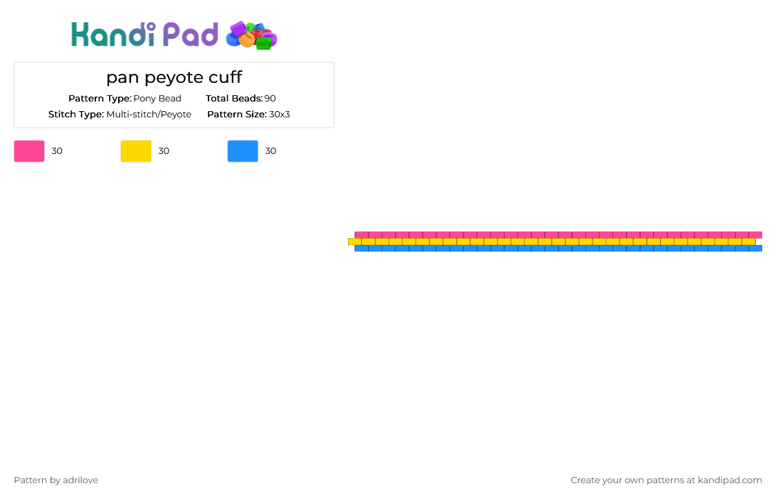 pan peyote cuff - Pony Bead Pattern by adrilove on Kandi Pad - pink,yellow,light blue