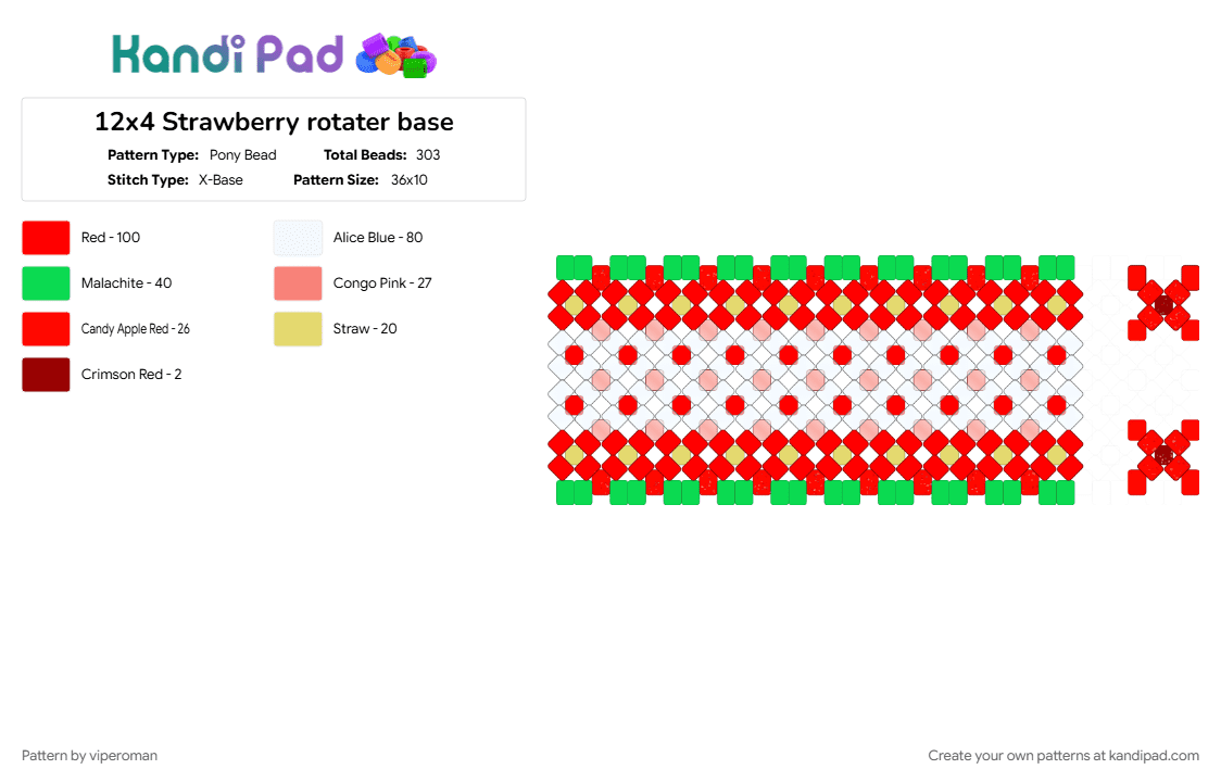 12x4 Strawberry rotater base - Pony Bead Pattern by viperoman on Kandi Pad - red