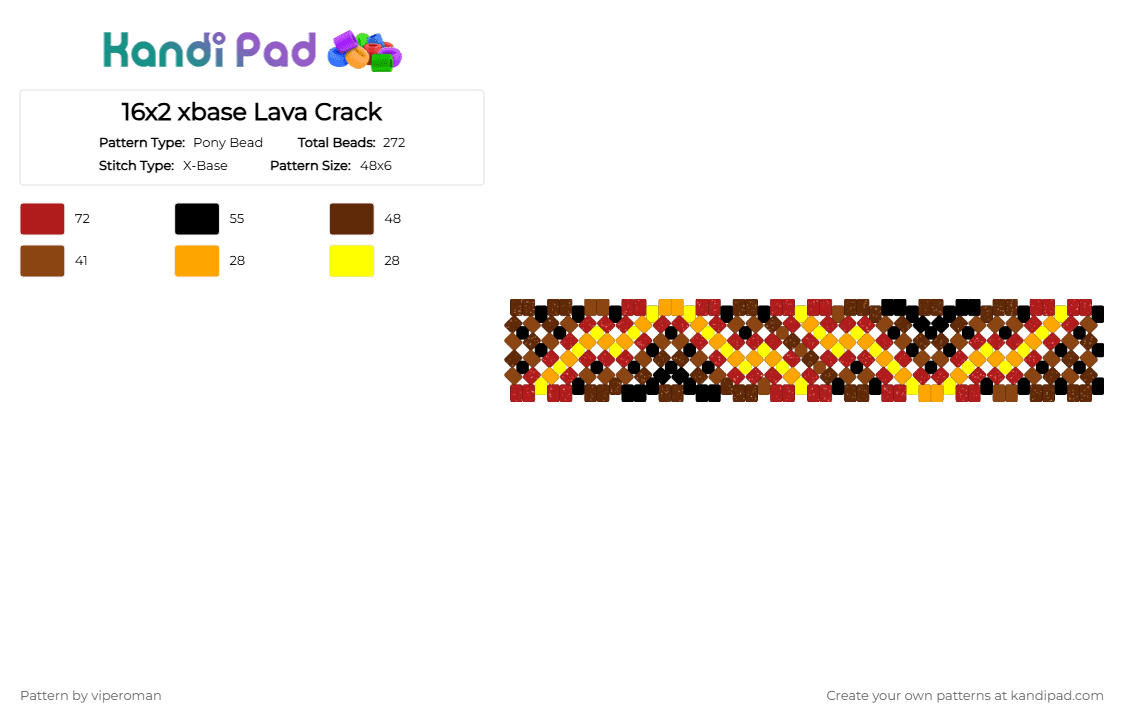 16x2 xbase Lava Crack - Pony Bead Pattern by viperoman on Kandi Pad - red
