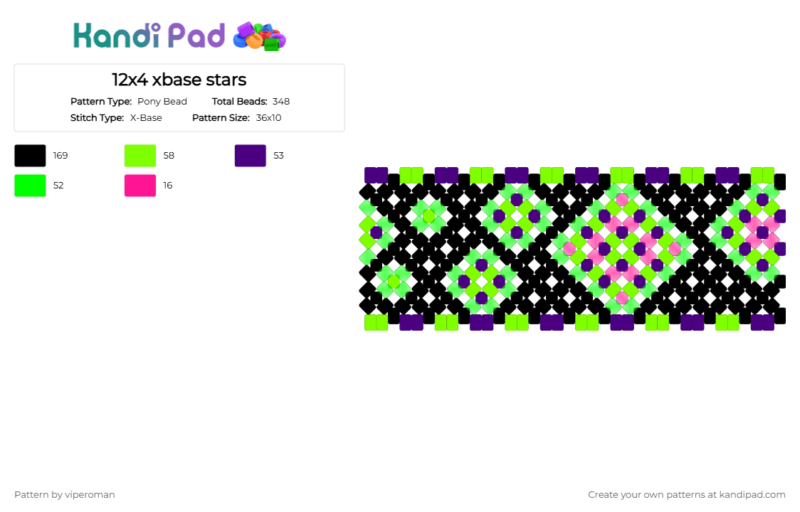 12x4 xbase stars - Pony Bead Pattern by viperoman on Kandi Pad - green