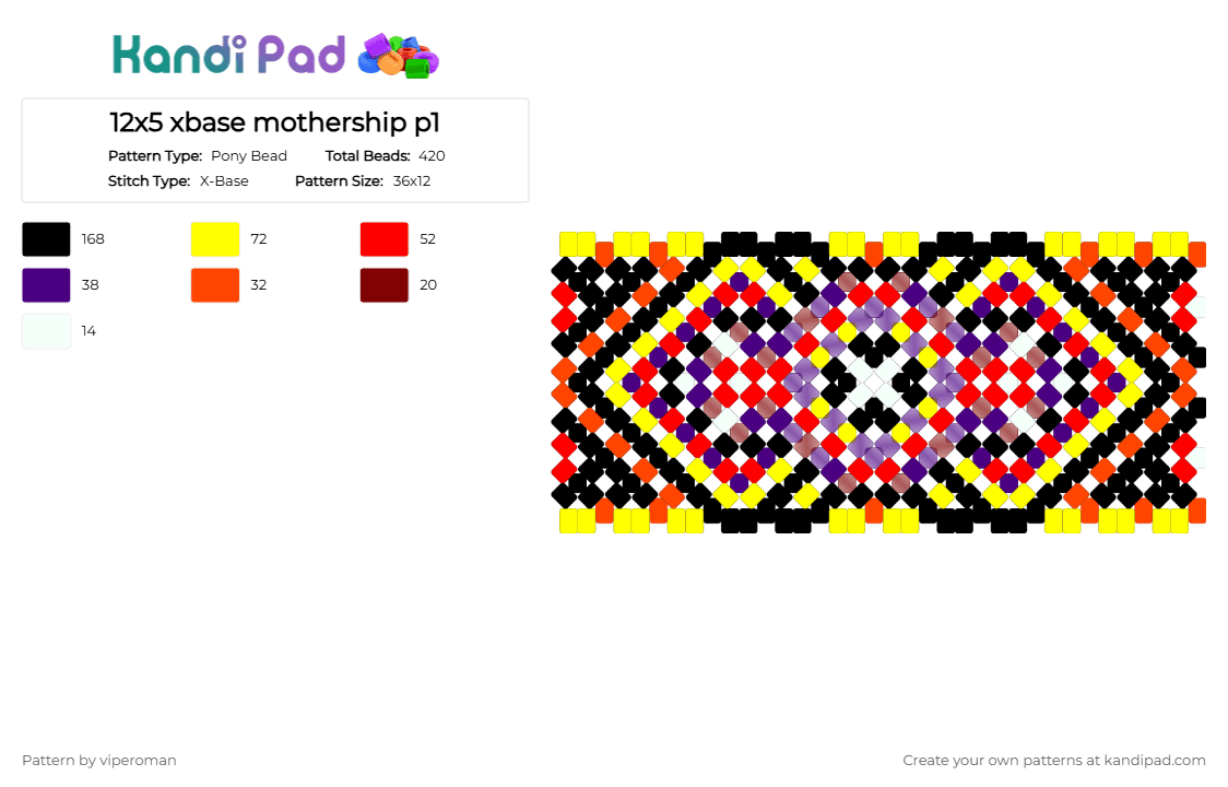 12x5 xbase mothership p1 - Pony Bead Pattern by viperoman on Kandi Pad - red,purple,yellow