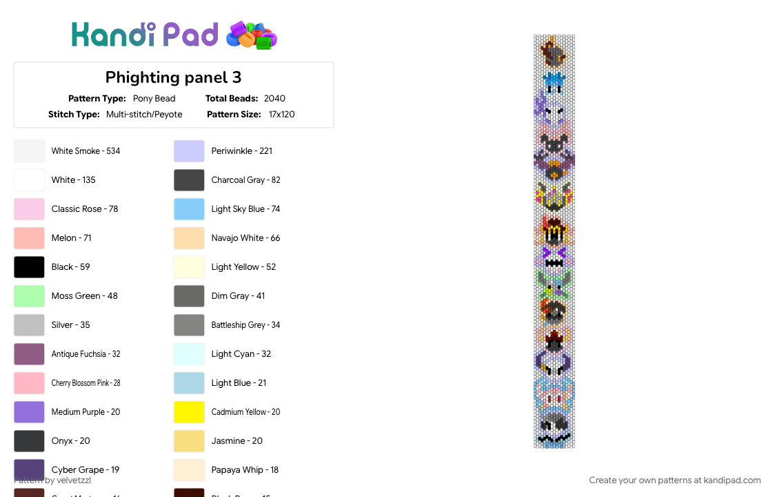 Phighting panel 3 - Pony Bead Pattern by velvetzzl on Kandi Pad - colorful, gray, pink, white