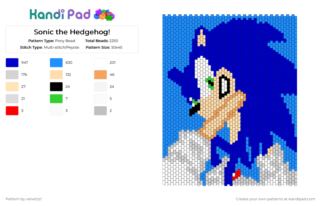 Sonic the Hedgehog! - Pony Bead Pattern by velvetzzl on Kandi Pad - light blue, purple