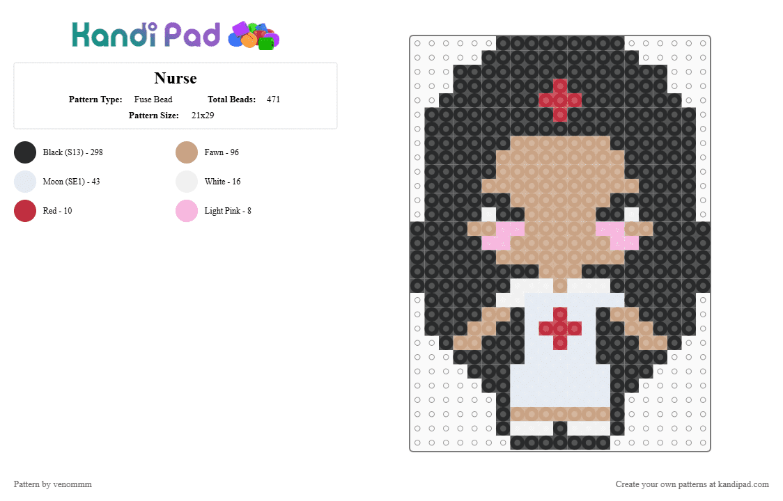 Nurse - Fuse Bead Pattern by venommm on Kandi Pad - black,beige