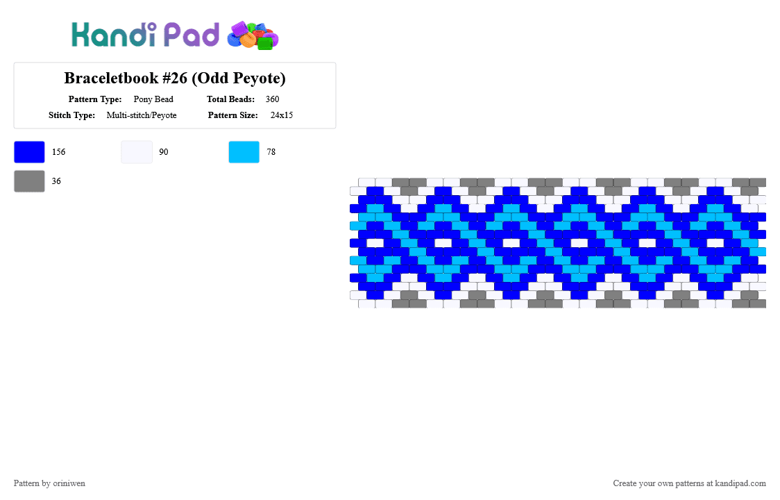 Braceletbook #26 (Odd Peyote) - Pony Bead Pattern by oriniwen on Kandi Pad - purple,cuff,geometric,blues,chevron,diamonds,odd count,peyote
