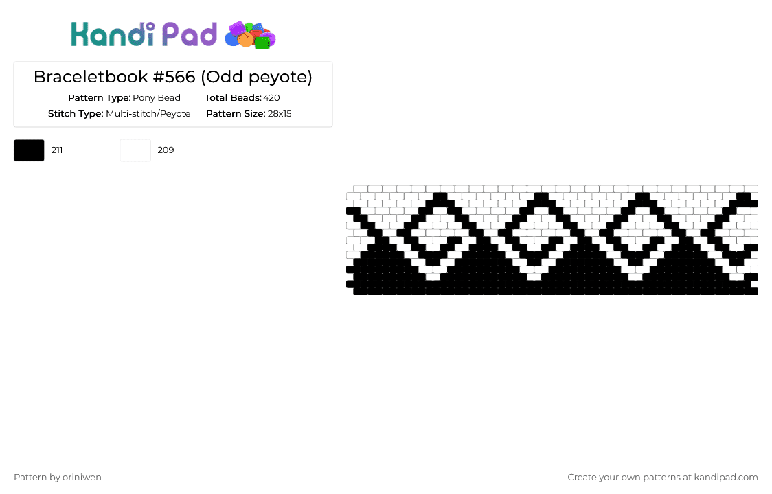Braceletbook #566 (Odd peyote) - Pony Bead Pattern by oriniwen on Kandi Pad - black, black and white, cuff, geometric, greek key, white