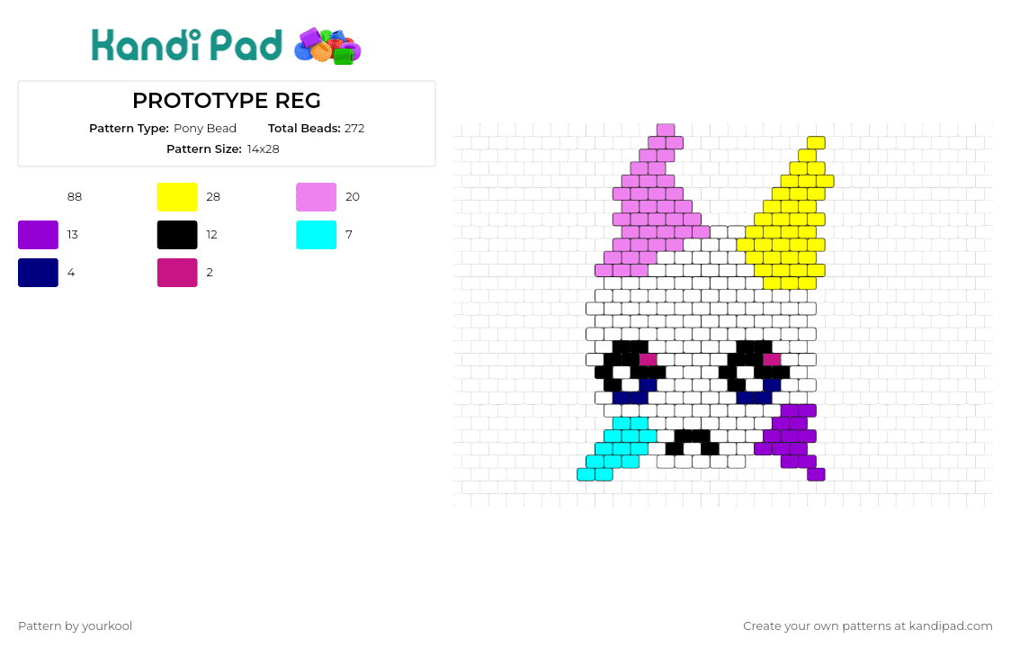 PROTOTYPE REG - Pony Bead Pattern by yourkool on Kandi Pad - prototype,regretevator,roblox,character,sad,white,pink,yellow,purple