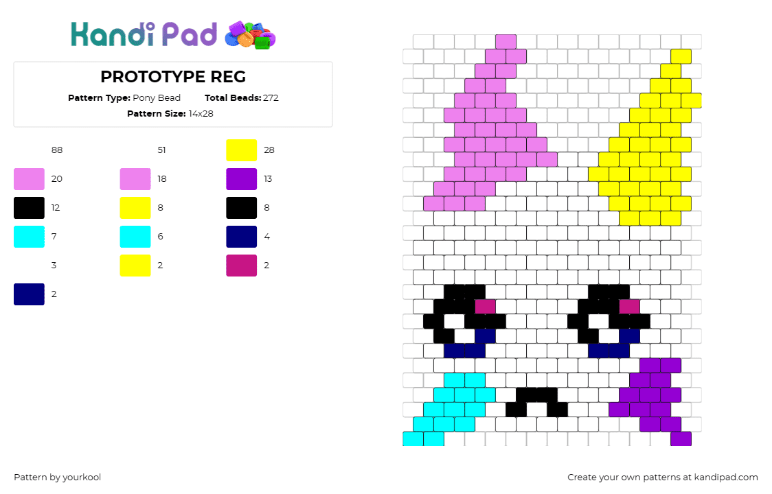 PROTOTYPE REG - Pony Bead Pattern by yourkool on Kandi Pad - prototype,regretevator,roblox,character,sad,white,pink,yellow,purple