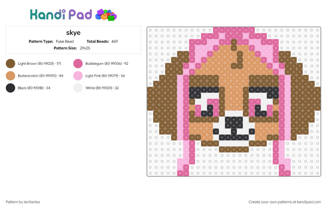 skye - Fuse Bead Pattern by lanitartes on Kandi Pad - paw patrol, pink, skye, tan
