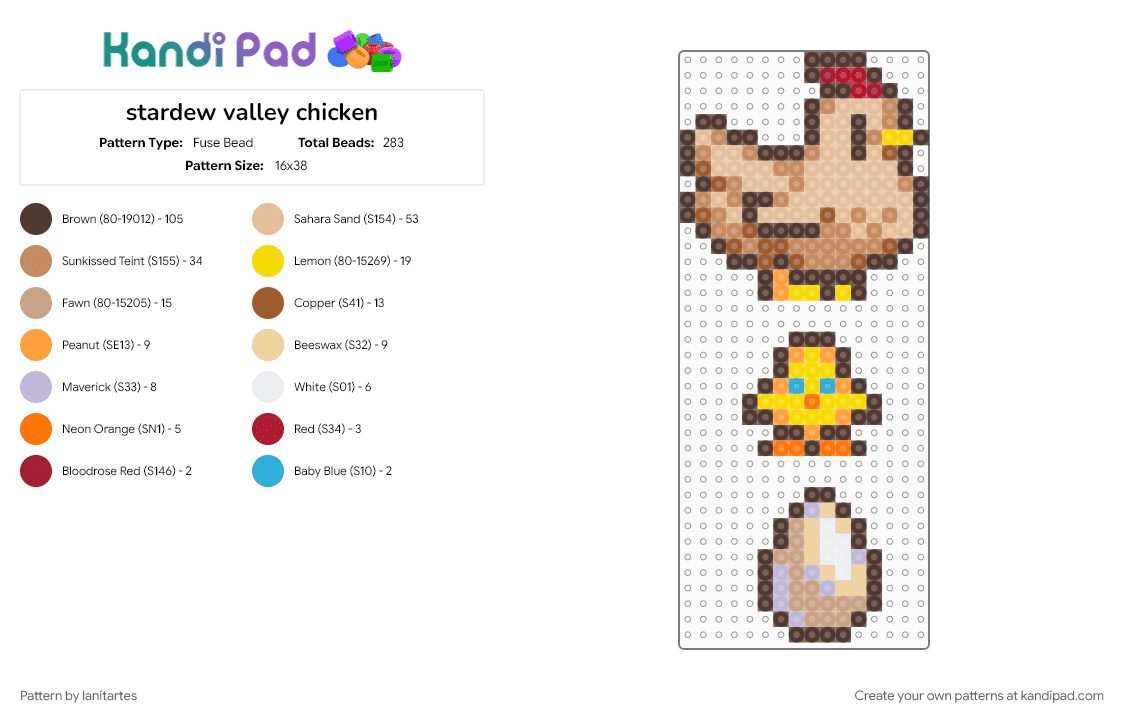 stardew valley chicken - Fuse Bead Pattern by lanitartes on Kandi Pad - beige, brown, tan