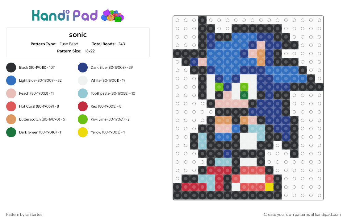sonic - Fuse Bead Pattern by lanitartes on Kandi Pad - black, blue, red