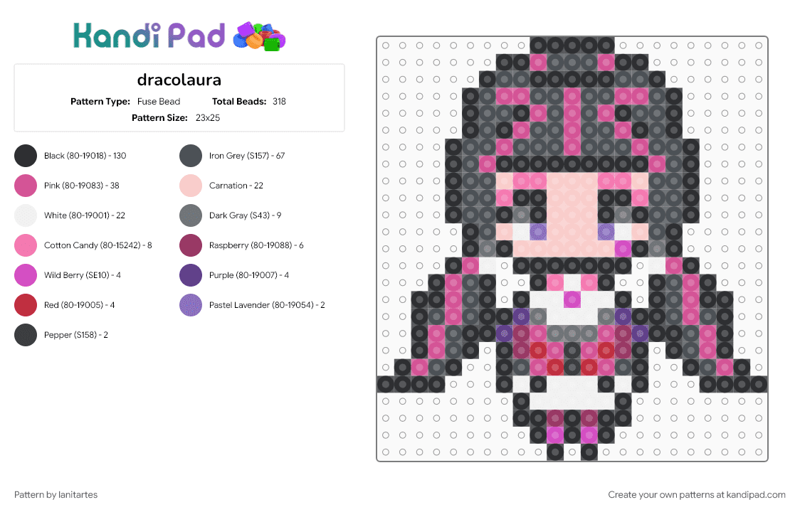 dracolaura - Fuse Bead Pattern by lanitartes on Kandi Pad - black, pink, purple
