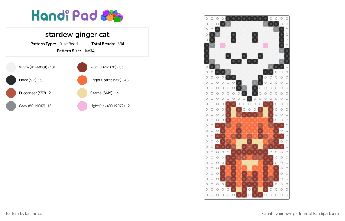 stardew ginger cat - Fuse Bead Pattern by lanitartes on Kandi Pad - orange, red