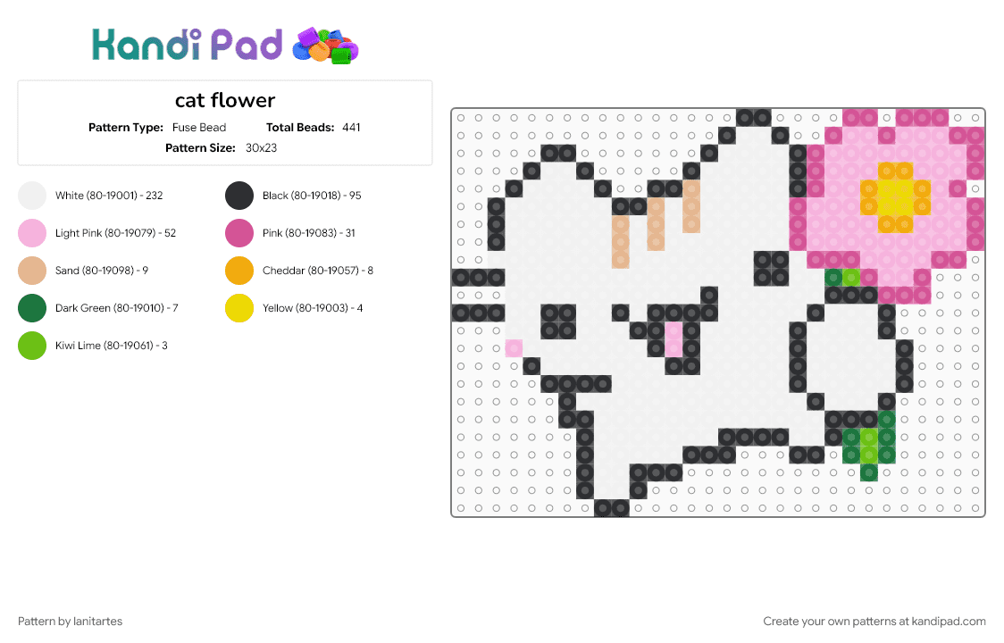 cat flower - Fuse Bead Pattern by lanitartes on Kandi Pad - pink, white