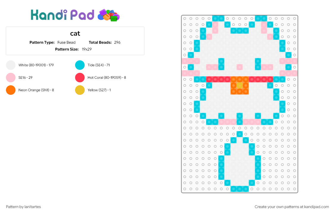 cat - Fuse Bead Pattern by lanitartes on Kandi Pad - light blue, pink, white