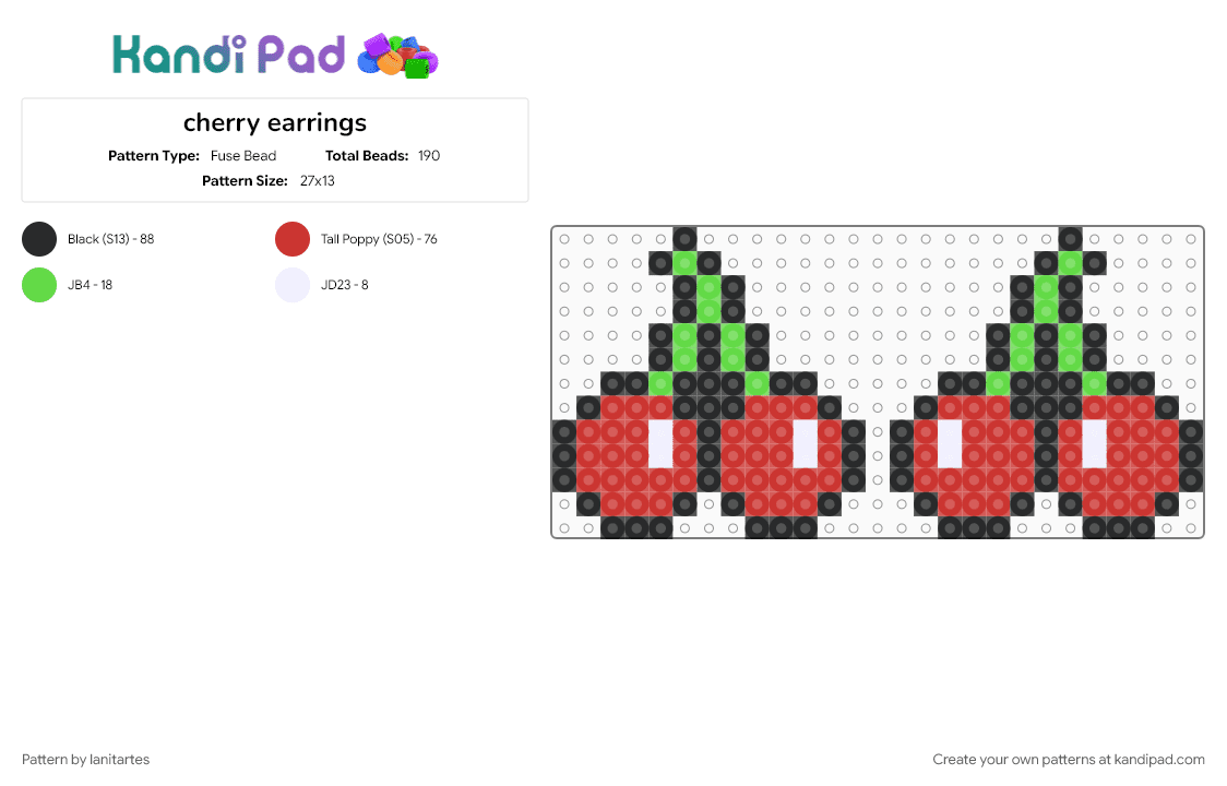 cherry earrings - Fuse Bead Pattern by lanitartes on Kandi Pad - red