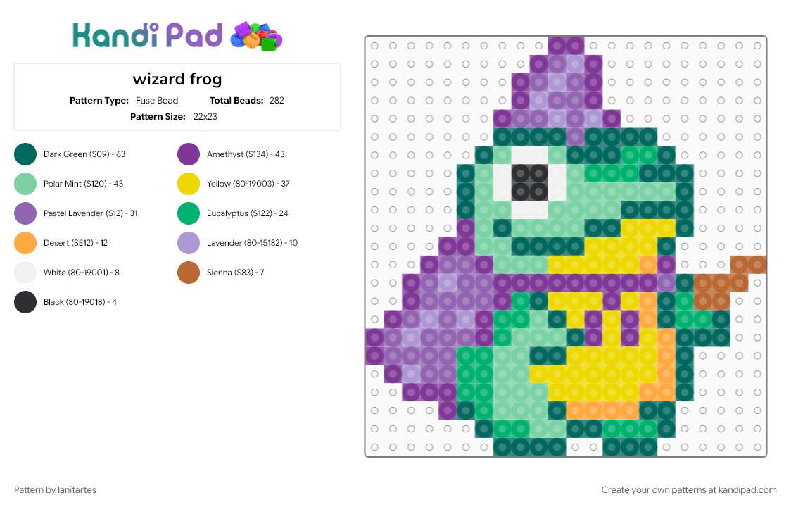 wizard frog - Fuse Bead Pattern by lanitartes on Kandi Pad - pink, teal
