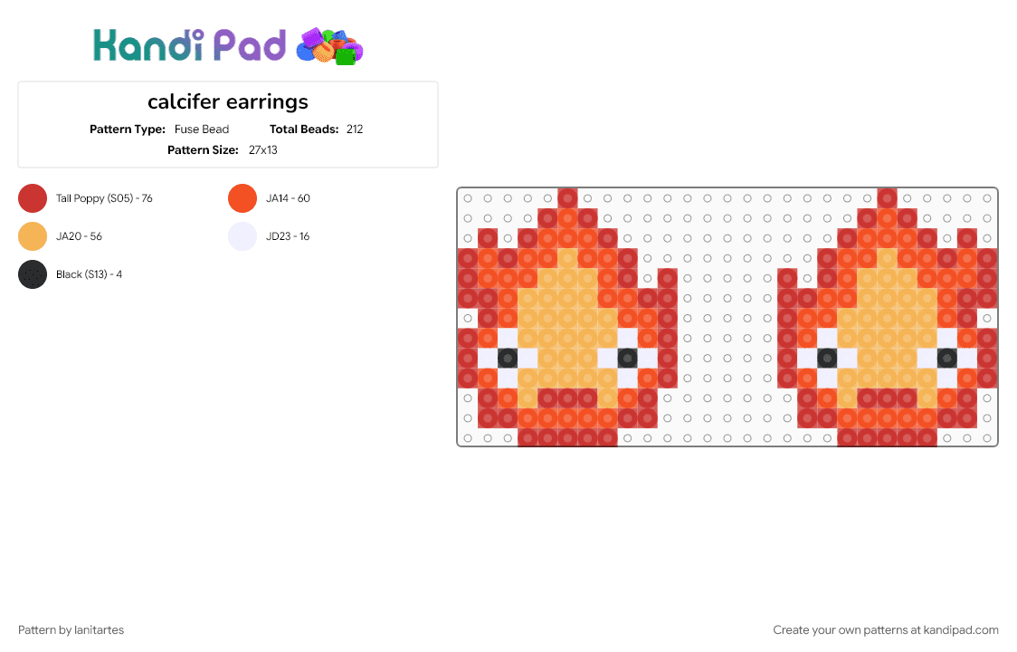 calcifer earrings - Fuse Bead Pattern by lanitartes on Kandi Pad - orange, red