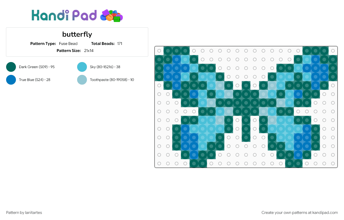 butterfly - Fuse Bead Pattern by lanitartes on Kandi Pad - teal