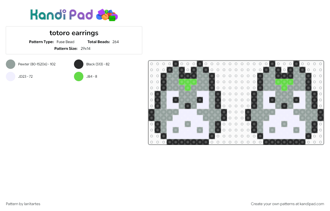 totoro earrings - Fuse Bead Pattern by lanitartes on Kandi Pad - gray