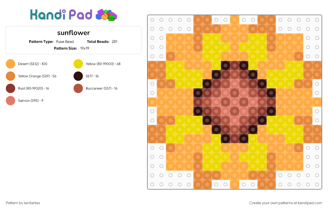 sunflower - Fuse Bead Pattern by lanitartes on Kandi Pad - orange, yellow