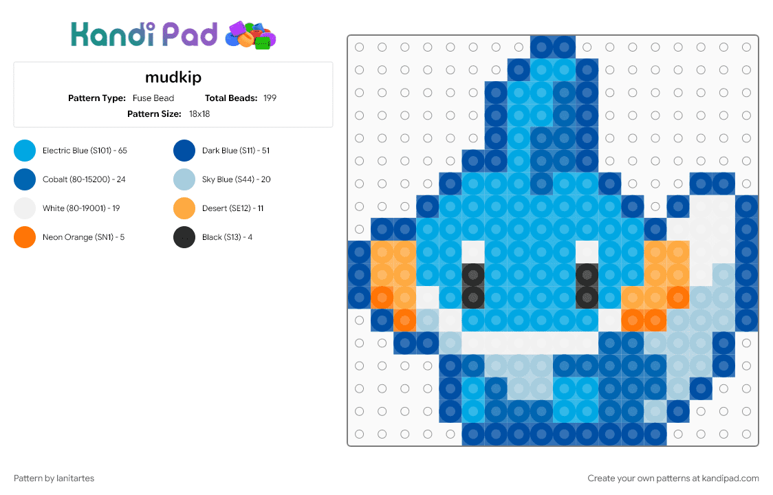 mudkip - Fuse Bead Pattern by lanitartes on Kandi Pad - blue, light blue