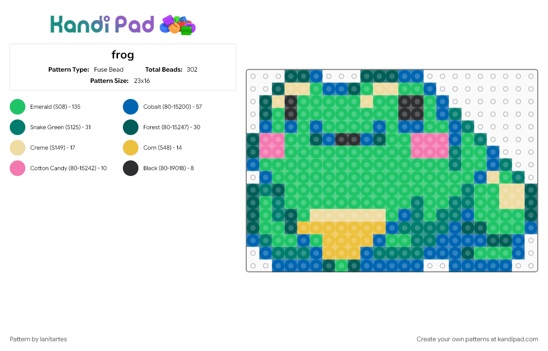 frog - Fuse Bead Pattern by lanitartes on Kandi Pad - blue, green