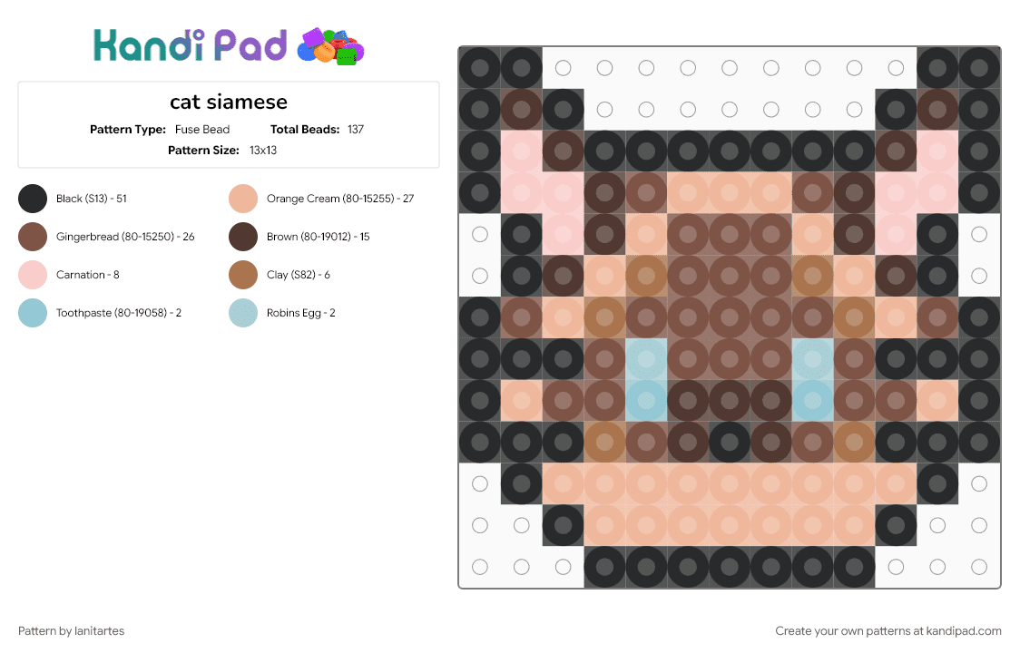 cat siamese - Fuse Bead Pattern by lanitartes on Kandi Pad - beige, tan