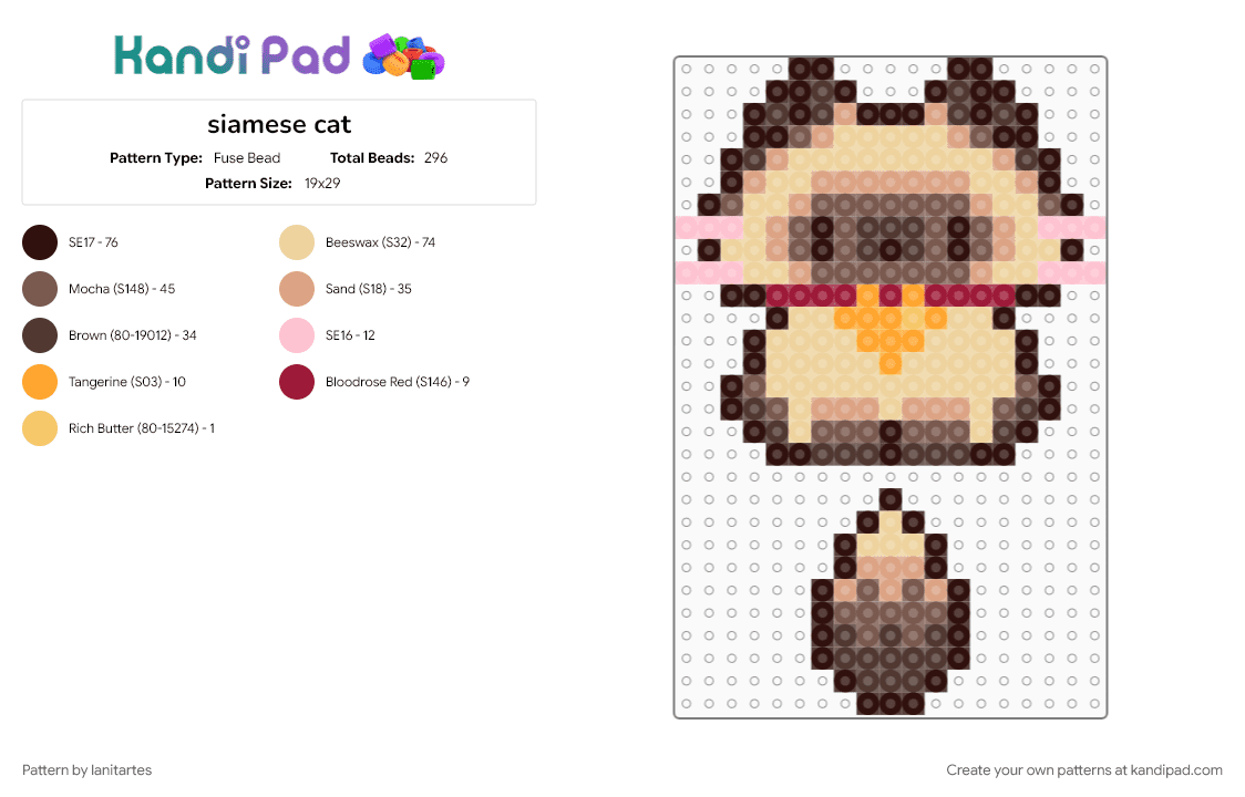 siamese cat - Fuse Bead Pattern by lanitartes on Kandi Pad - beige, brown, tan