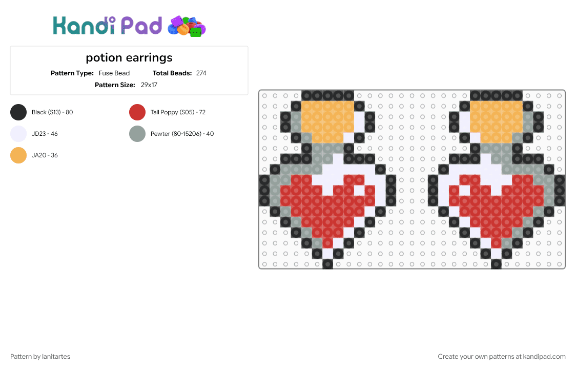 potion earrings - Fuse Bead Pattern by lanitartes on Kandi Pad - red