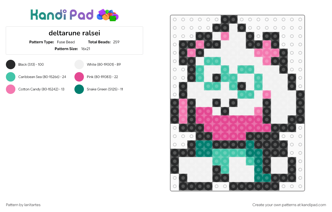 deltarune ralsei - Fuse Bead Pattern by lanitartes on Kandi Pad - pink, teal