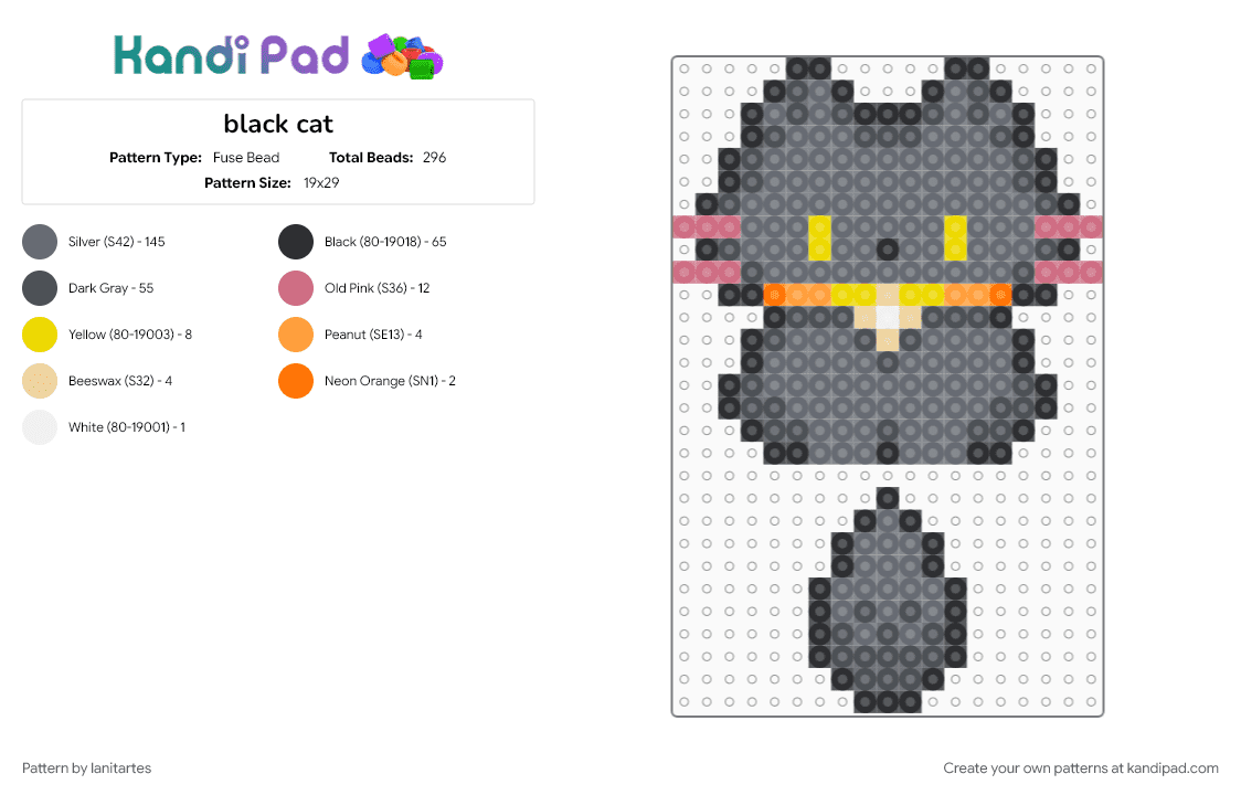 black cat - Fuse Bead Pattern by lanitartes on Kandi Pad - gray