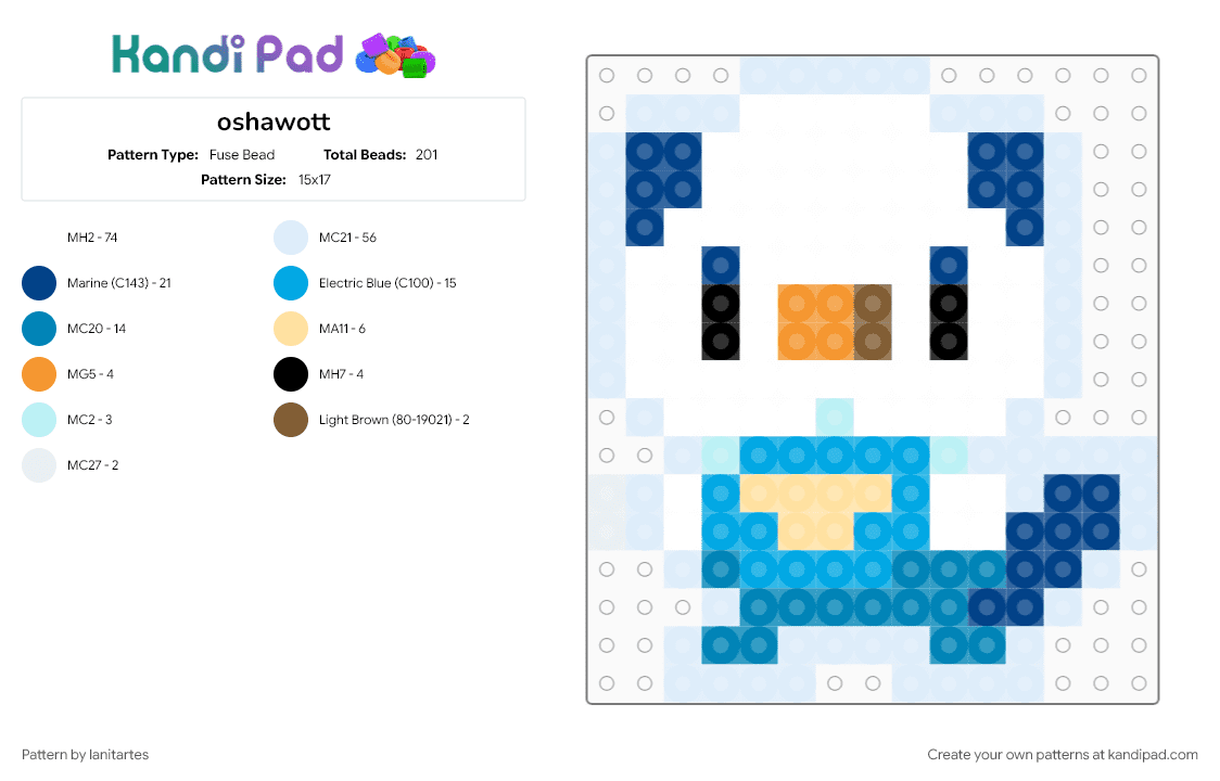 oshawott - Fuse Bead Pattern by lanitartes on Kandi Pad - blue, light blue, white