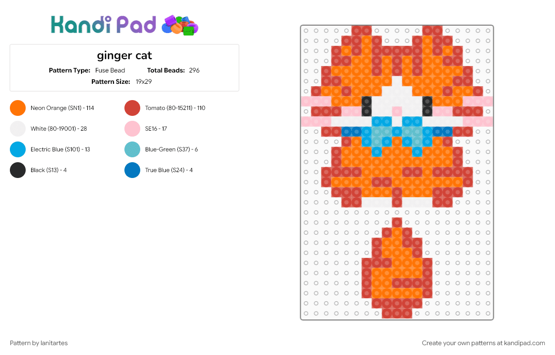 ginger cat - Fuse Bead Pattern by lanitartes on Kandi Pad - orange, red