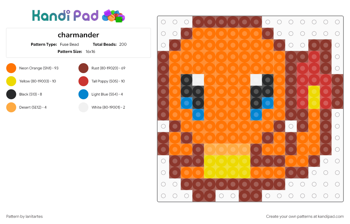 charmander - Fuse Bead Pattern by lanitartes on Kandi Pad - orange, red