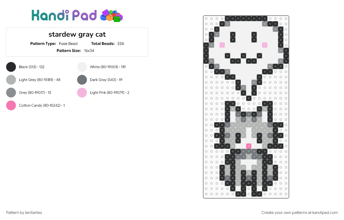 stardew gray cat - Fuse Bead Pattern by lanitartes on Kandi Pad - beige, gray, white
