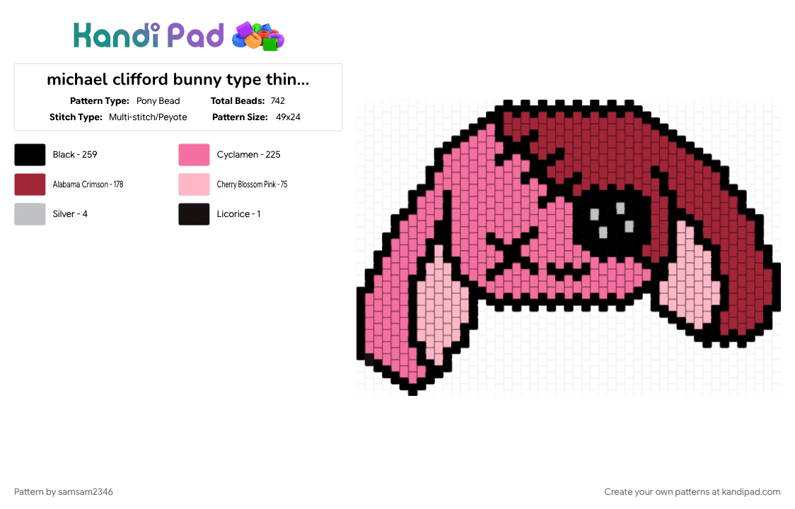 michael clifford bunny type thing :D - Pony Bead Pattern by r0wanthetraveler on Kandi Pad - 5 seconds of summer, 5sos, bunny, charm, michael clifford, pink, red, sidequest