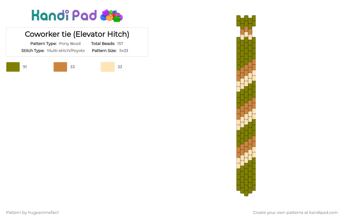 Coworker tie (Elevator Hitch) - Pony Bead Pattern by hugeanimefan1 on Kandi Pad - gold