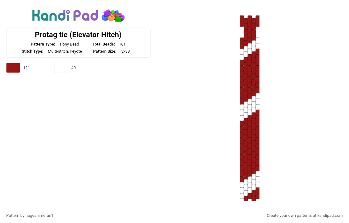 Protag tie (Elevator Hitch) - Pony Bead Pattern by hugeanimefan1 on Kandi Pad - red